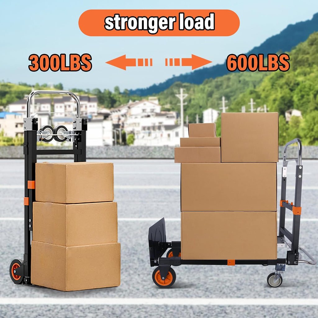 Upgraded 3 in 1 Folding Hand Truck, 500lbs Capacity Heavy Duty Convertible Dolly cart with Rubber Wheels, Collapsible