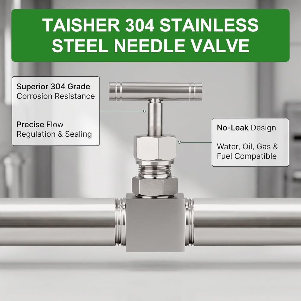 TAISHER 1PCS 304 SS, 1" MNPT x MNPT, High Pressure Straight Needle Valve