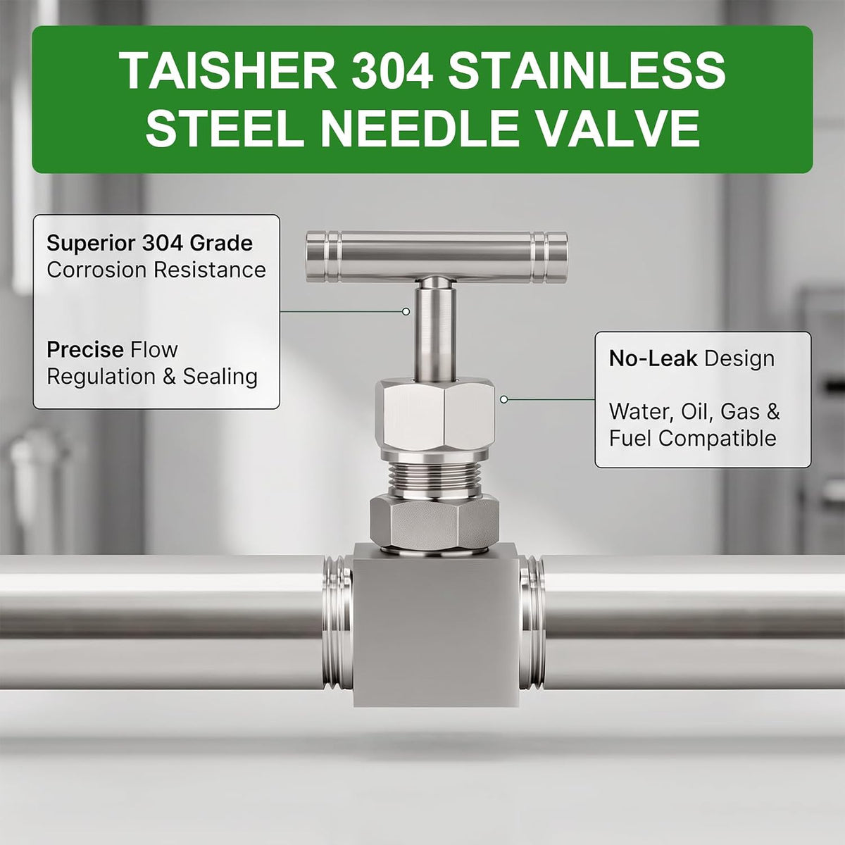 TAISHER 1PCS 304 SS, 1" MNPT x MNPT, High Pressure Straight Needle Valve