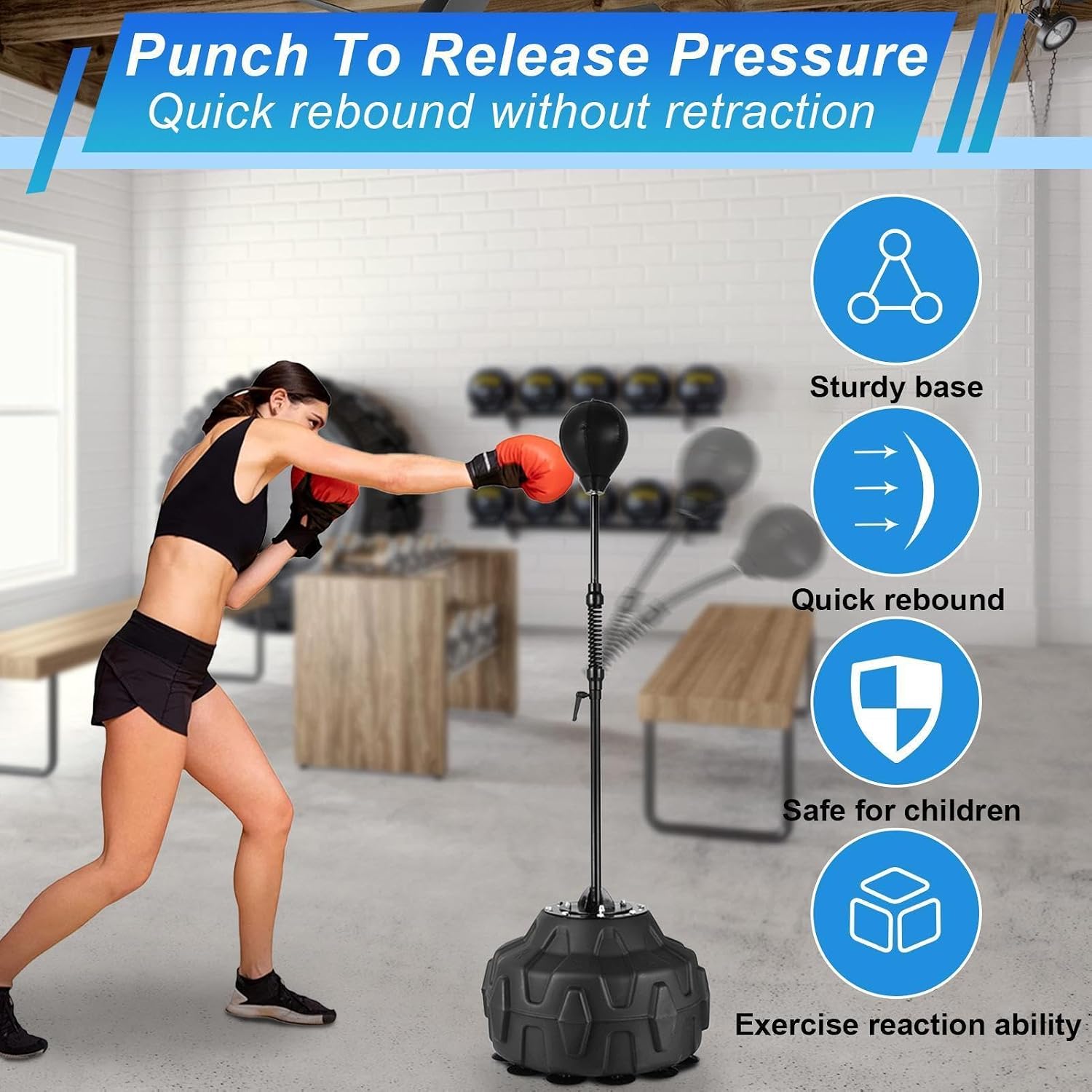 Cobras Reflex Bag Boxing Boxing Speed Bag with Stand 57-72in Height | Adjustable Standing Punching Bags for Adults