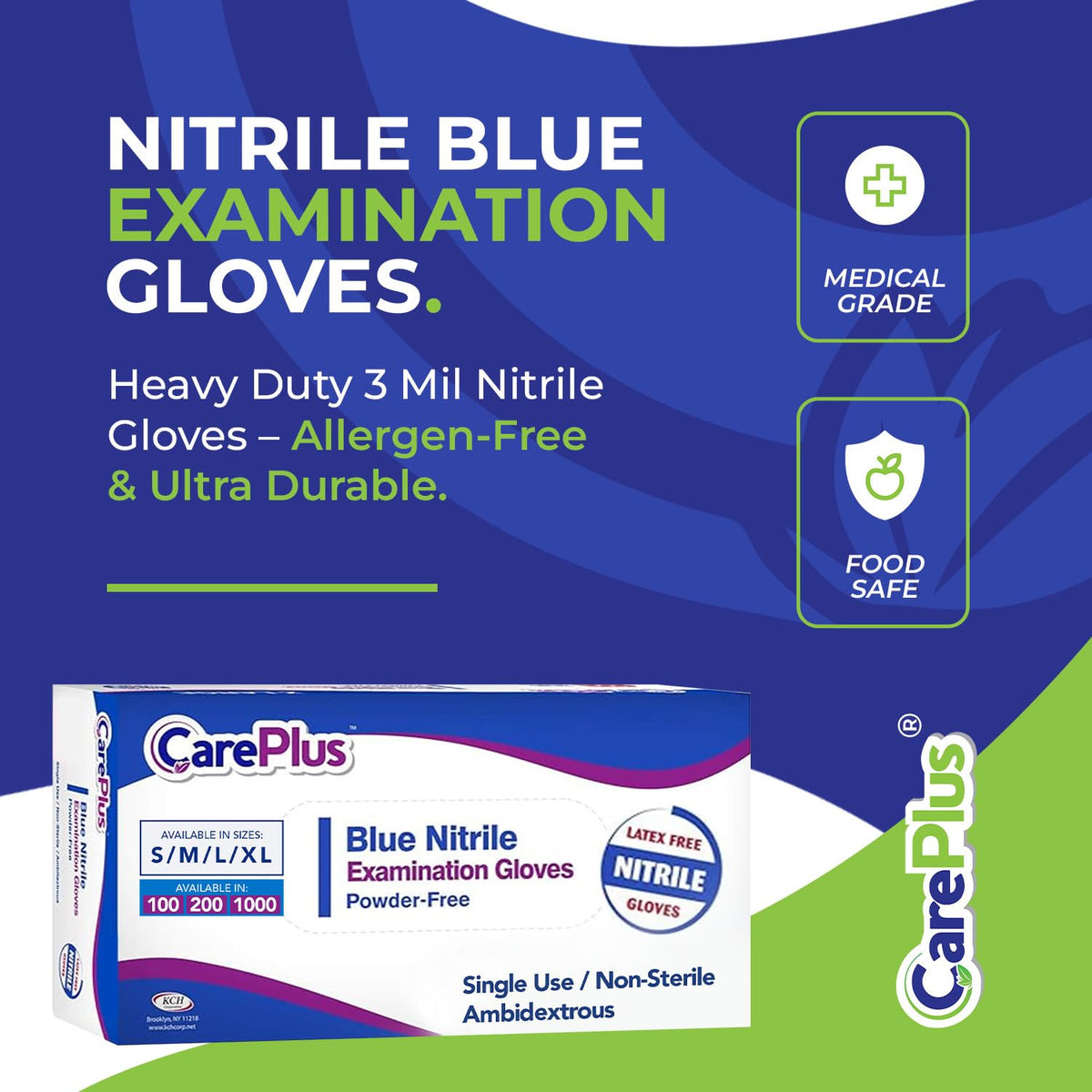 Blue Nitrile Gloves Large, Disposable Powder Free, 200 Count