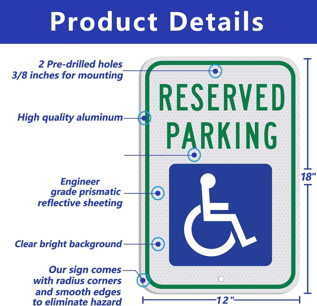 Aluminum Handicap Parking Sign - 18 x 12 inch, ADA Accessible, Reflective Blue (2pcs)