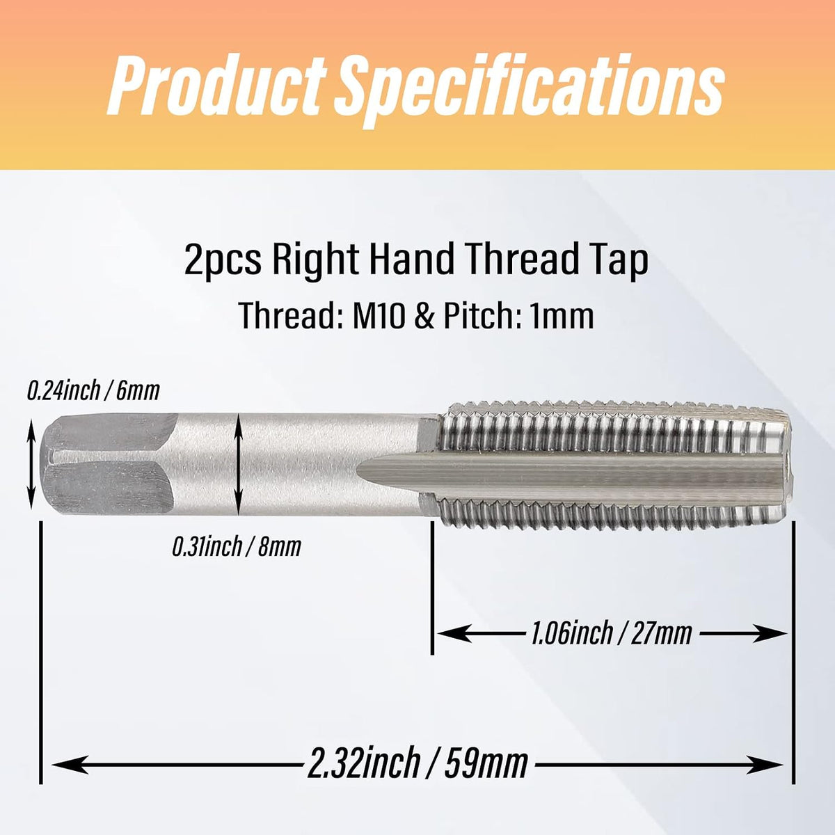 2 PCS M10x1.0 Metric Tap, HSS Thread Tool for Metal Cutting