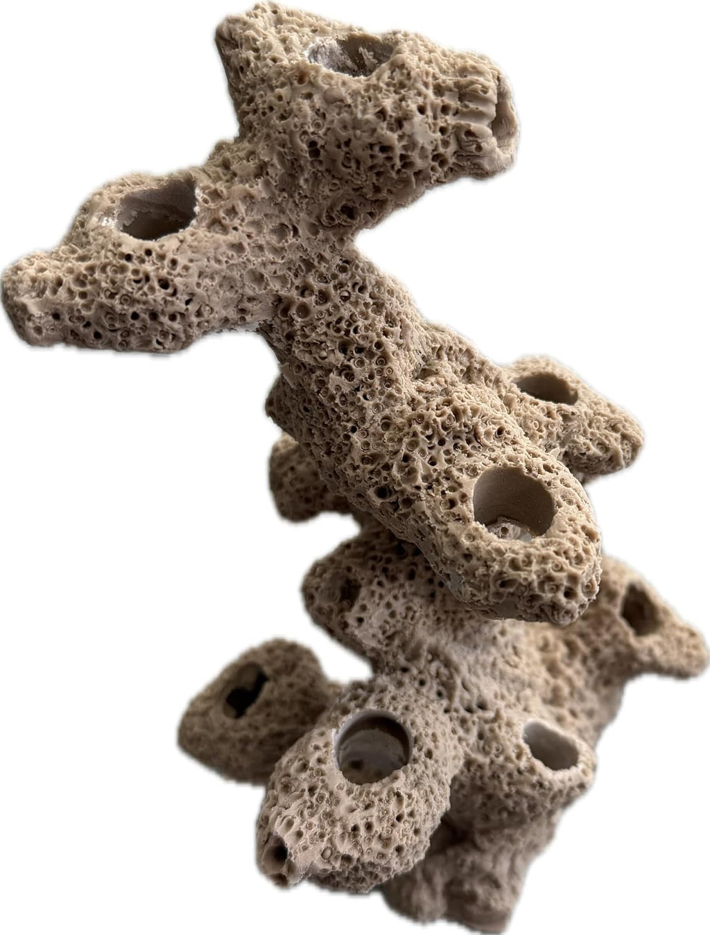 10 Hole Torch Tower Coral Frag Plug Rack/Frag Rock for Live Coral Plug Ons for Reef Aquariums (Tan)
