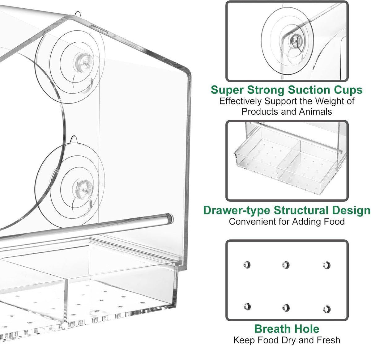 Window Bird Feeder with Strong Suction Cups - Slide-Out Tray