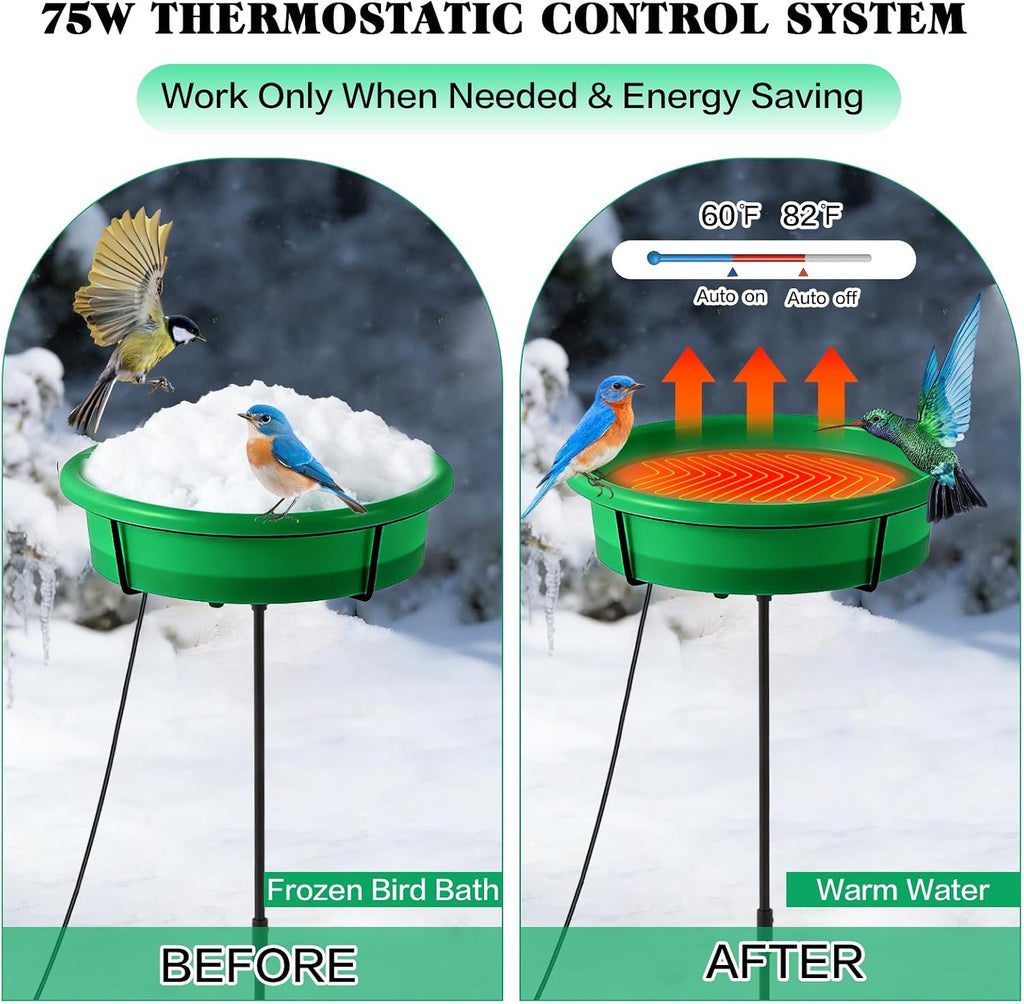 Standing Heated Bird Bath for Outdoors for Winter, 75W Heated Bird Baths with Detachable Power Cord,Thermostatic