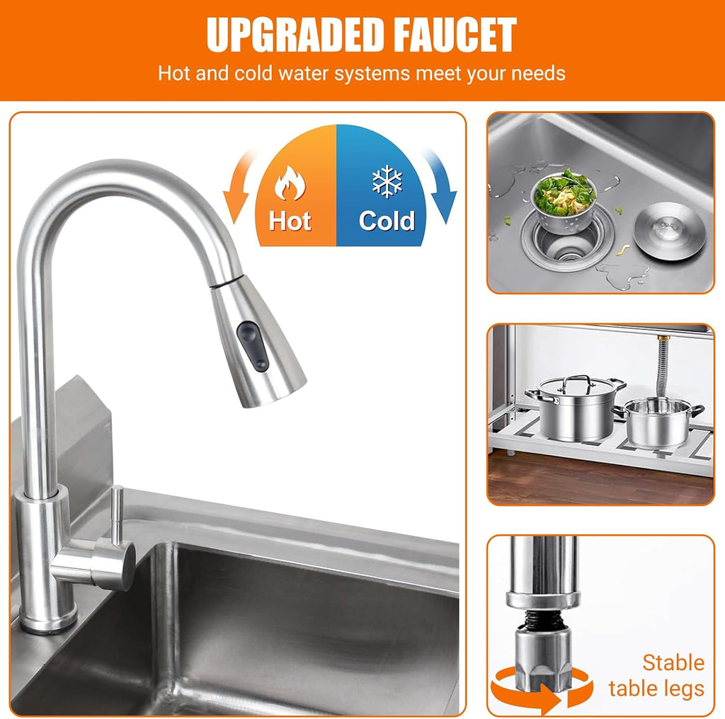 Stainless Steel Utility Sink, Commercial Kitchen Single Bowl Sink