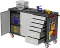 55" W Rolling Workbench with 6 Drawers and Storage Cabinet,1000 LB Capacity Heavy Duty Work Bench with Pegboard and