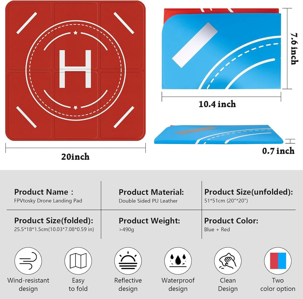Drone Landing Pad Weighted, Nighttime Reflective & Foldable Launch Pad, Waterproof Helipad for DJI Mini 5/4/3