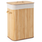 Bamboo Laundry Hamper with Lid Removable Liner & Handles