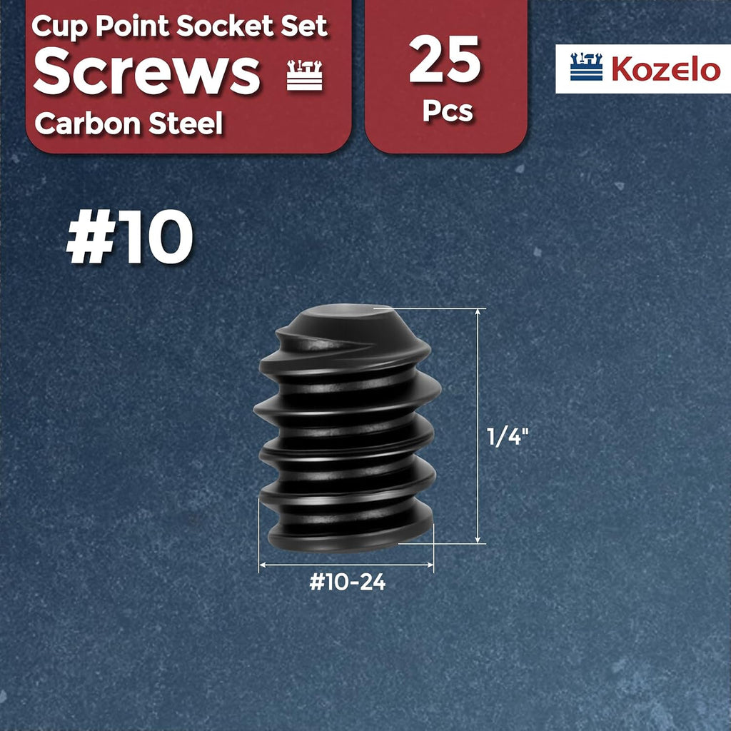 25Pcs Cup Point Socket Set Screws-#10-24x1/4 Carbon Steel