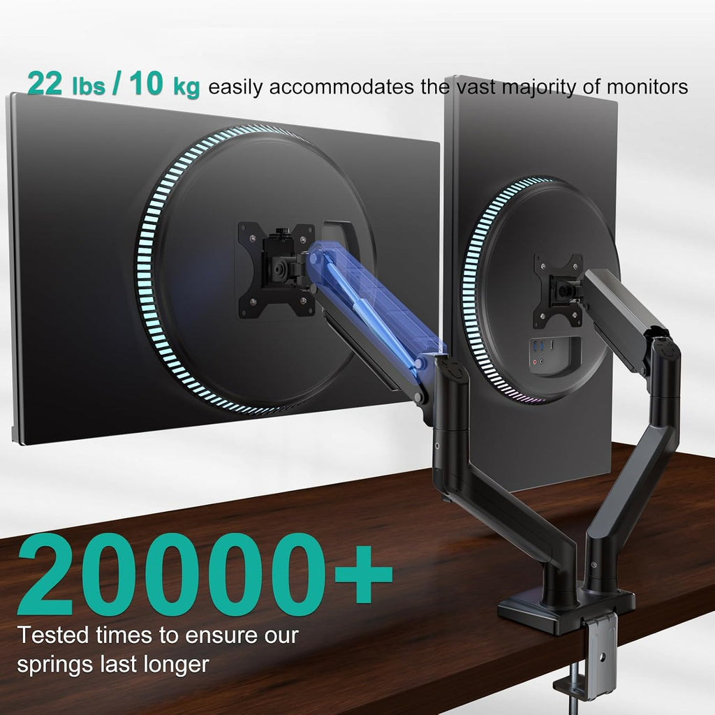 Dual Monitor Stand for 13-32 inch Computer Screens, Dual Monitor Arms for 2 Monitors Holds up to 22 lbs, Height