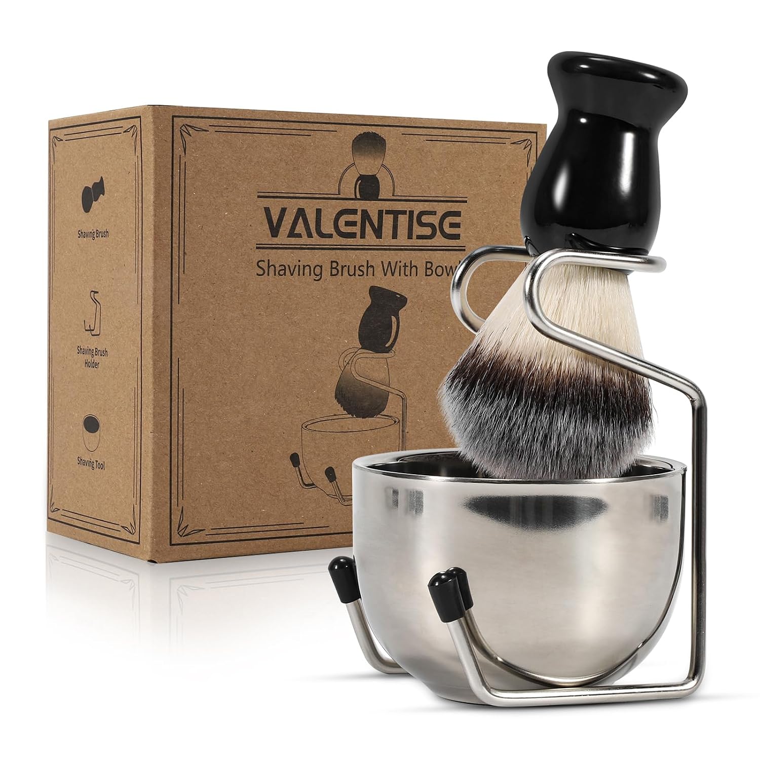 Shaving Brush, 3 In 1 Shaving Brush Set Includes Stainless Steel Shaving Stand and Bowl, Synthetic Badger Hair Shave
