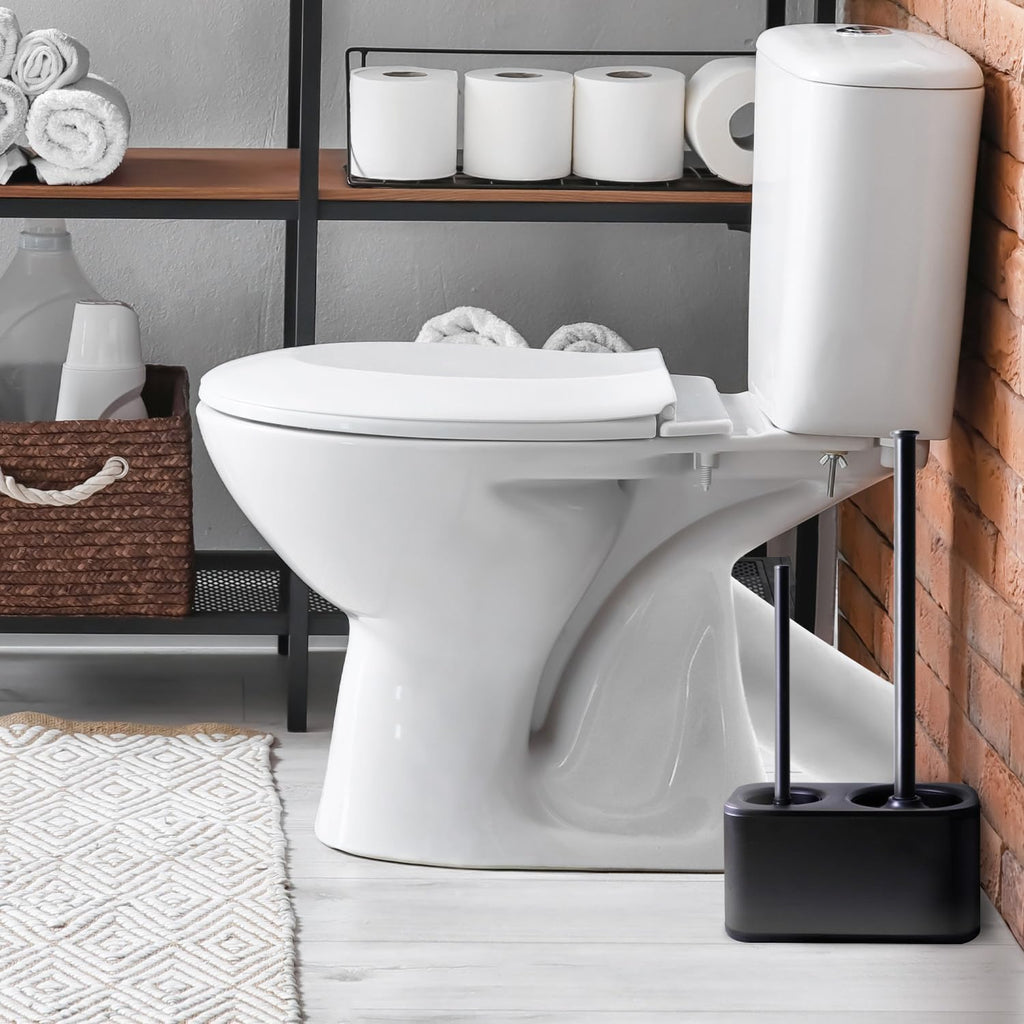 Toilet Brush and Plunger Set with Holder, Sleek Minimalist Modern Black Bathroom Accessories Toilet Plunger and