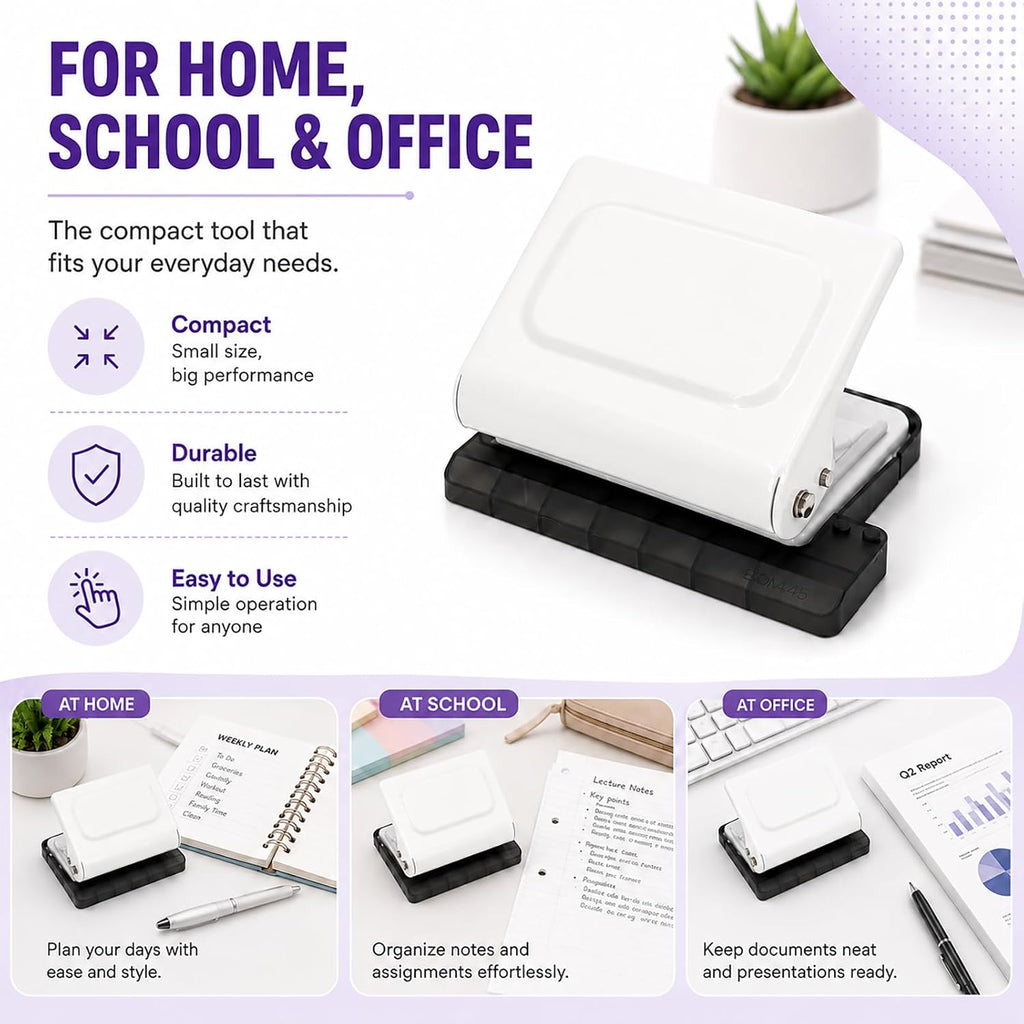 10 Hole Punch Binding Machine Kit for Planner (White) with 10 Multi-Color Spiral Coils, Adjustable A4 A5 B5 Paper