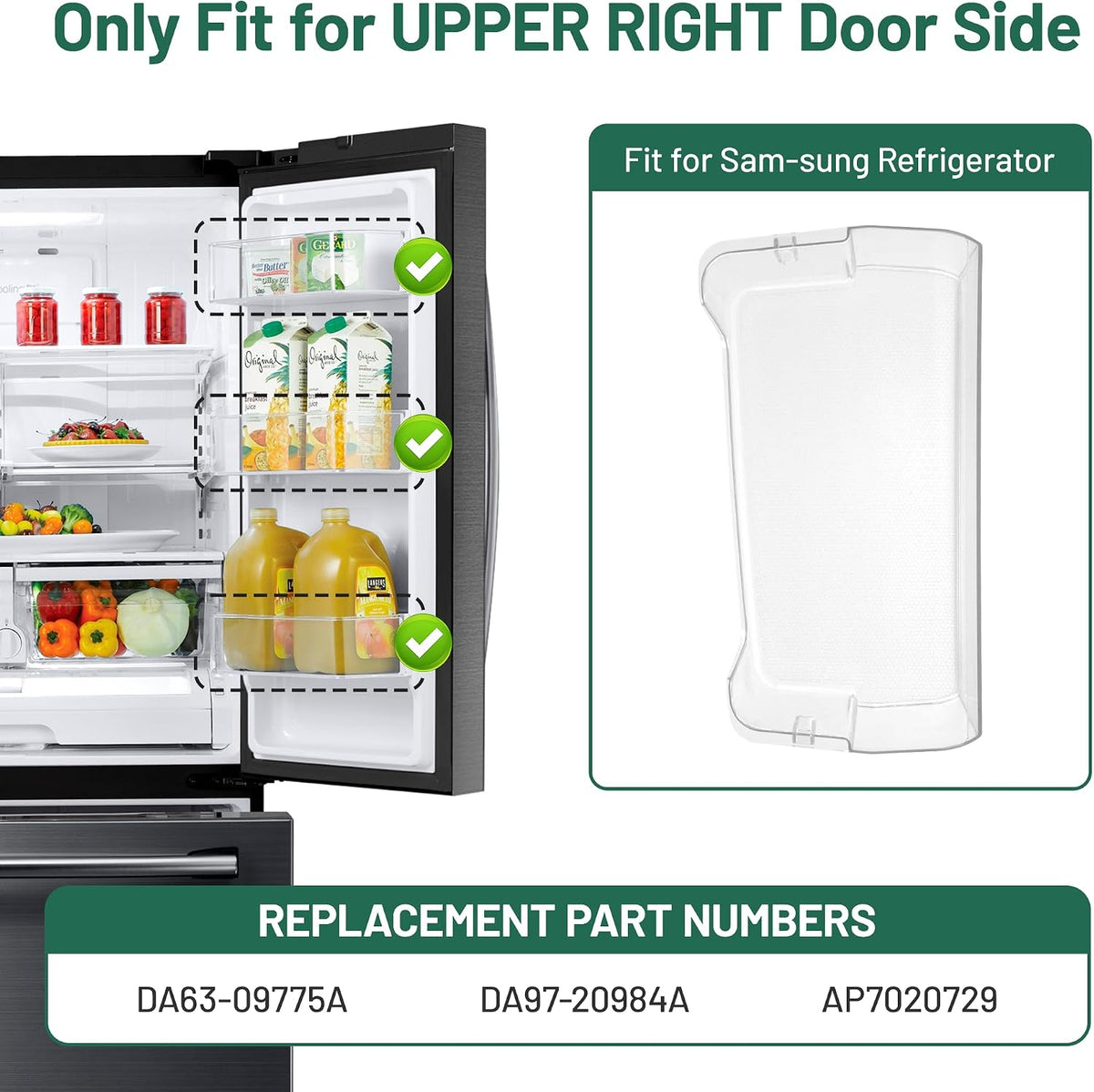 UPGRADED DA63-09775A Fridge Right Door Shelf Bin for RF28T5001SR RF28T5021SR RF27T5201SR RF27T5241SR RF28T5101SR RF28T5001SG, Compatible with Samsung Refrigerator Door Shelves By Fetechmate