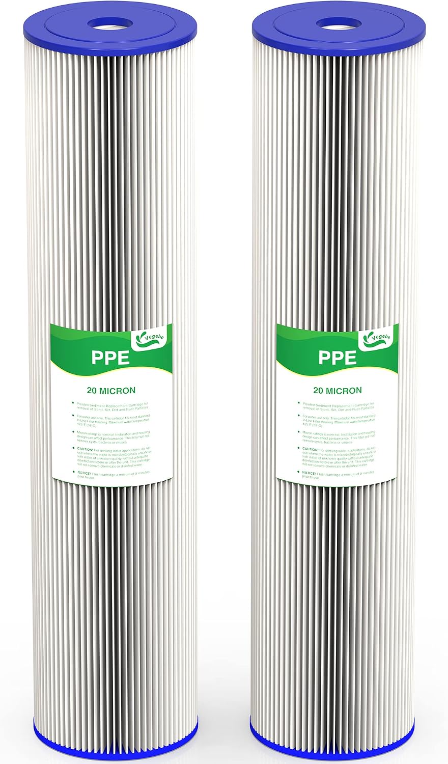 20 Micron 20-Inch Whole House Water Filter Cartridge, 2 Pack