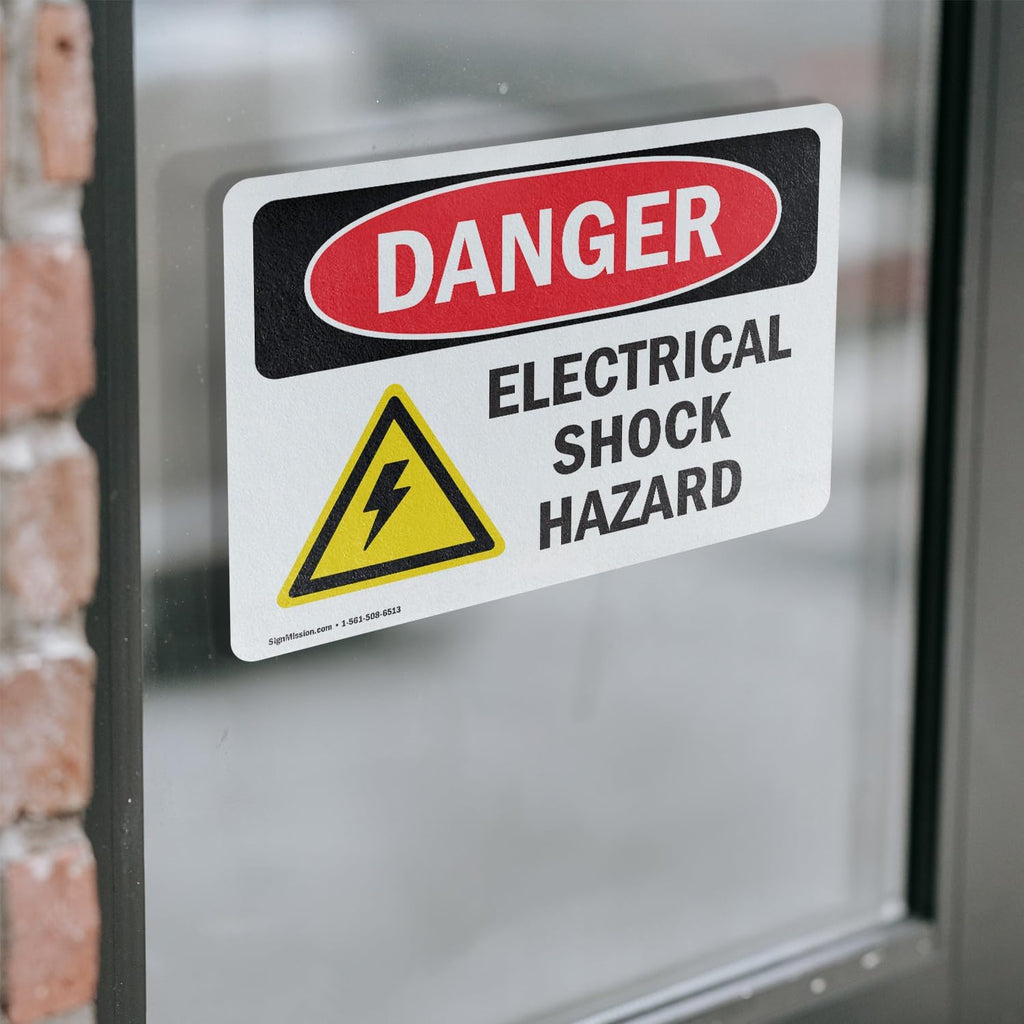 (2 Pack) Electrical Shock Hazard OSHA Danger Sign 7 Inch X 5 Inch Vinyl Label Decal Sticker Weather Resistant, UV