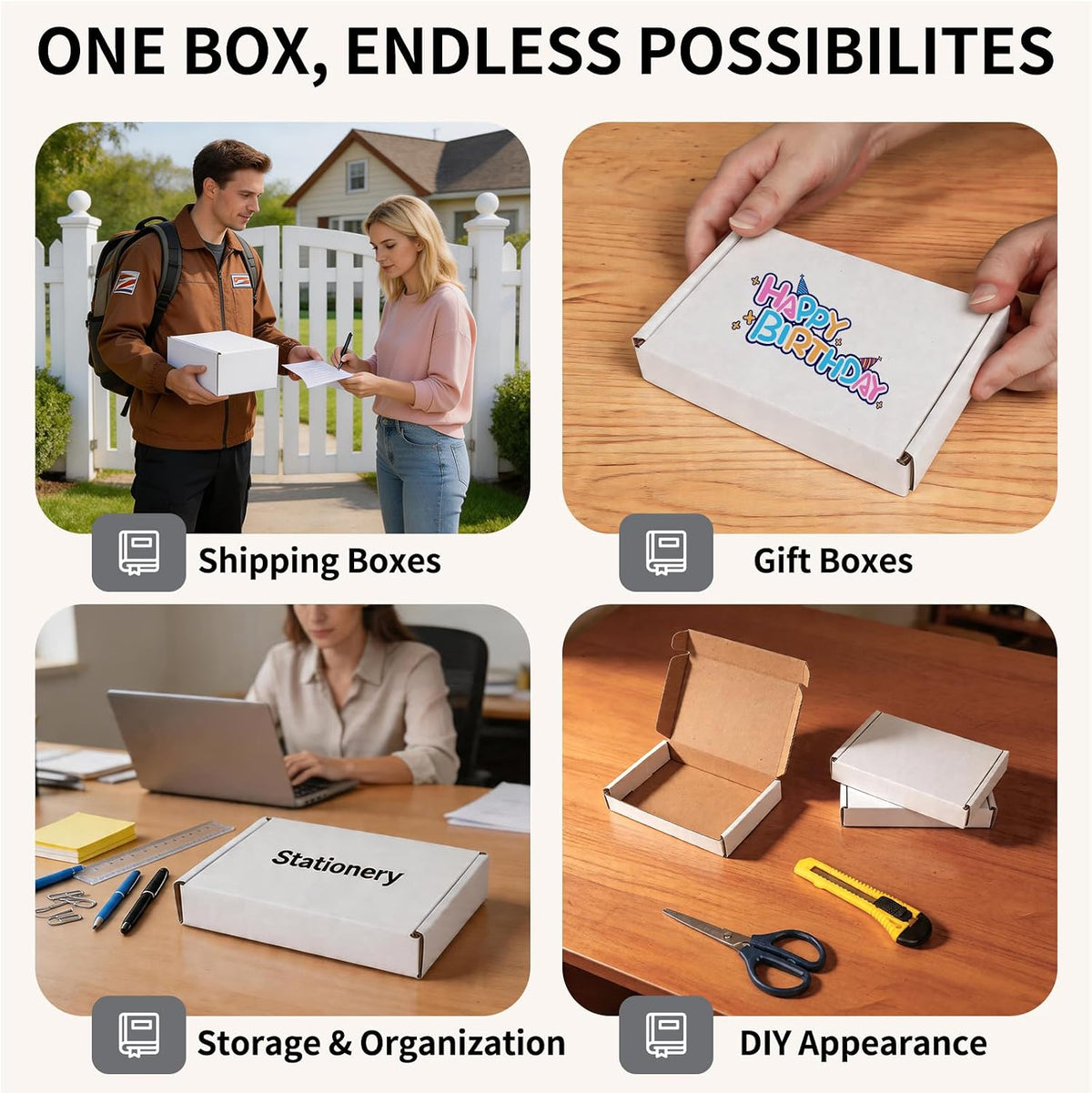 6" x 4" x 1" White Corrugated Cardboard Shipping Boxes Set of 25
