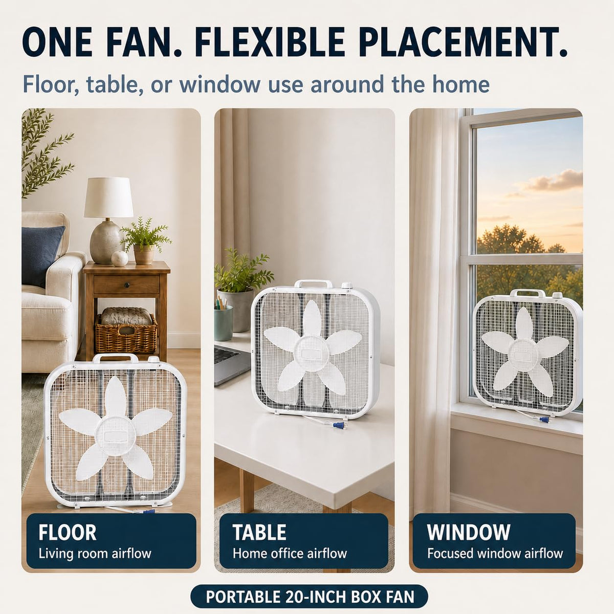 20-Inch Box Fan, 3 Quiet Speeds, 1,710 CFM, Floor or Window Use