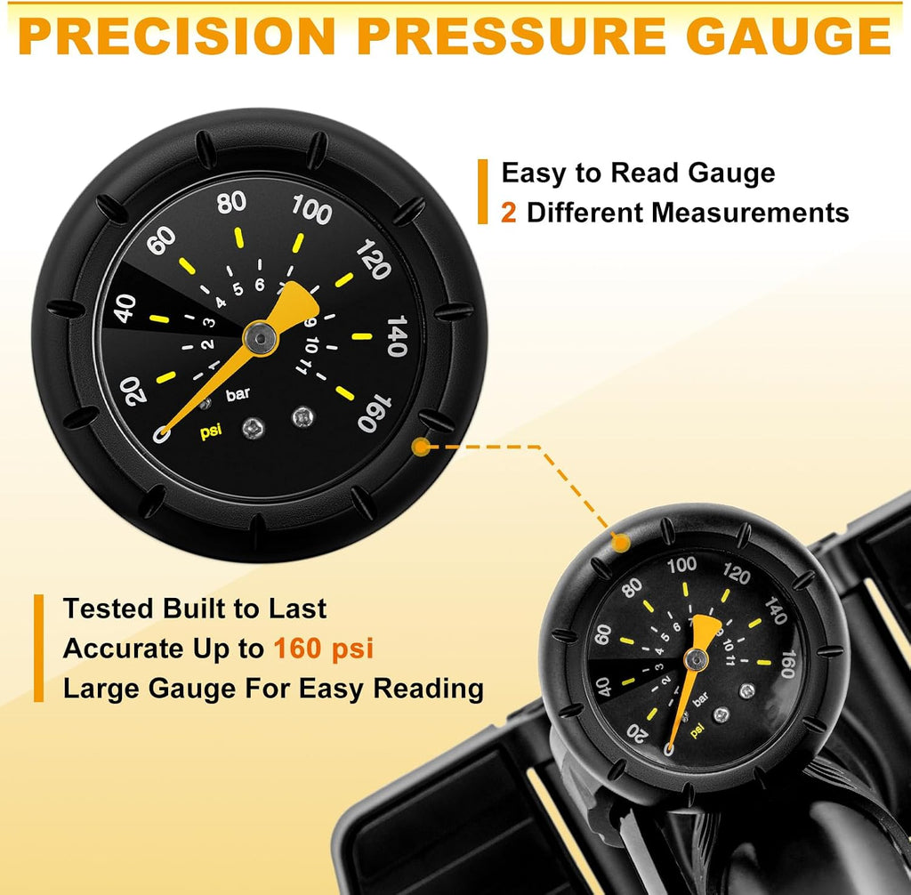 Bike Floor Pump with Gauge: 160 PSI High Pressure Bicycle Pumps