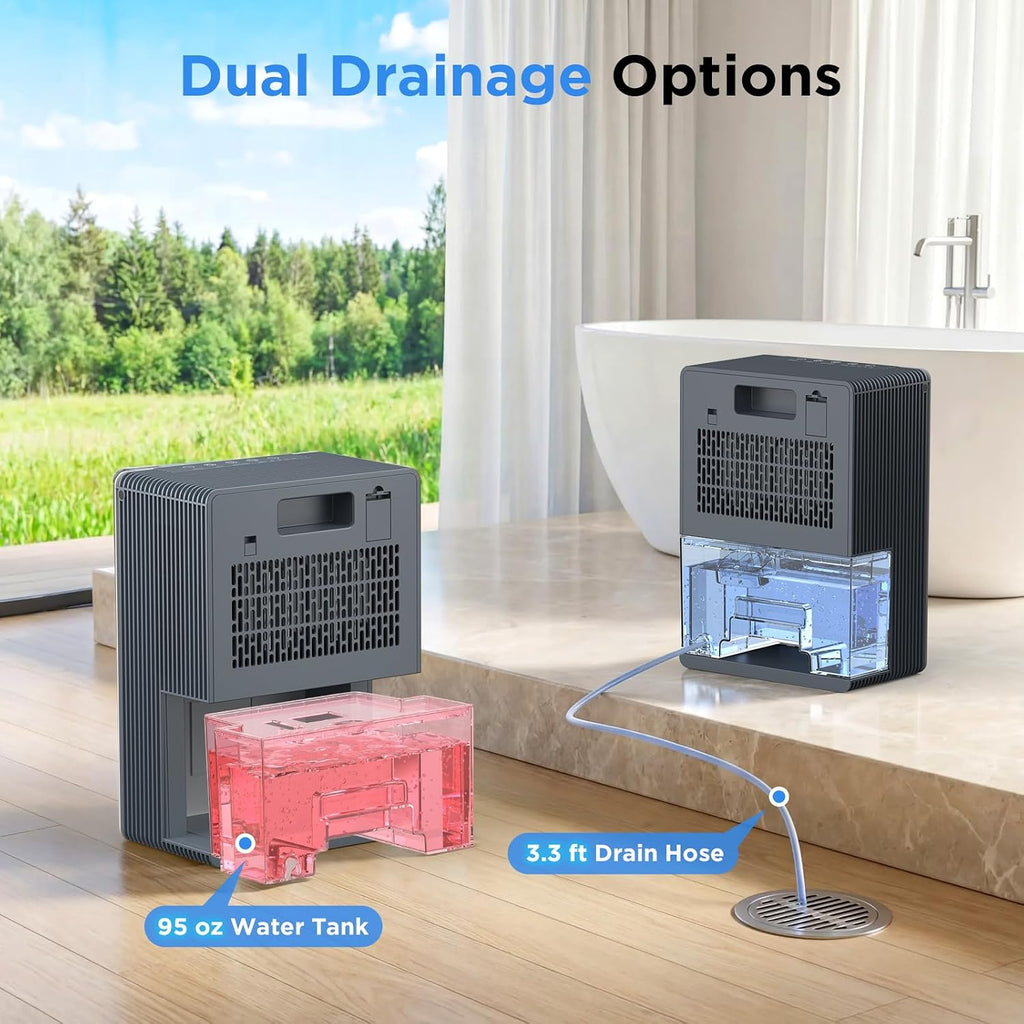Dehumidifiers for Home, 95 OZ Water Tank Dehumidifier with Drain Hose, 1000 Sq.Ft Quiet Dehumidifiers for Bathroom