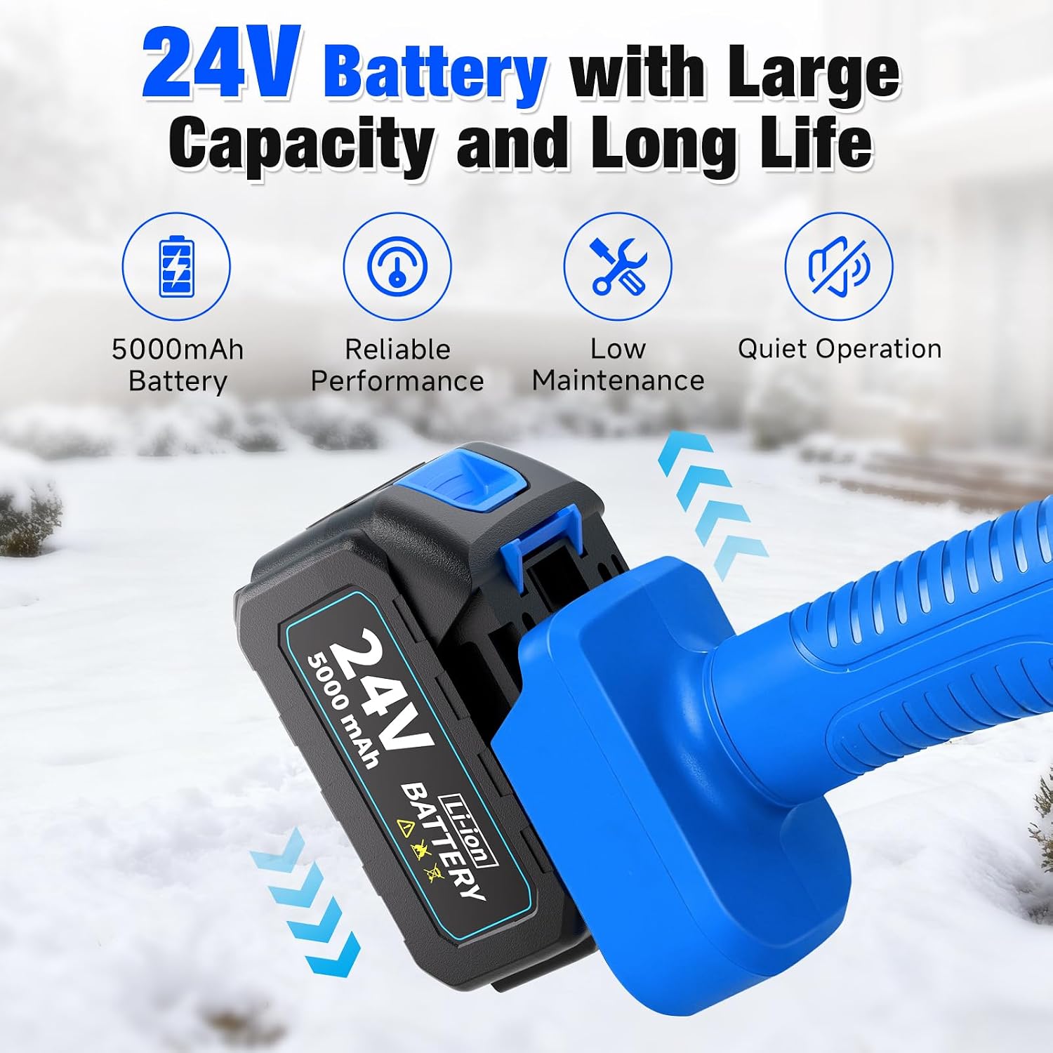 Electric Cordless Snow Shovel, 14.4-Inch | 24V | 5.0Ah Brushless Cordless Snow Blower with Battery and Charger, 26ft