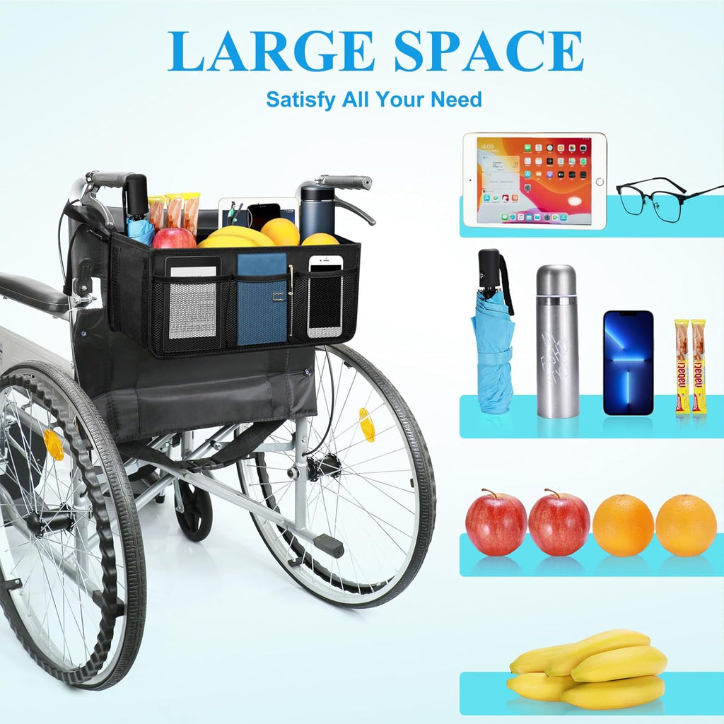 Wheelchair Basket for Back, Large Capacity Wheelchair Backpack Storage Bag with Cup Holder