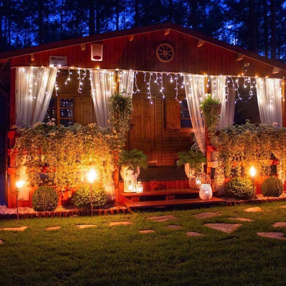 300 LED Christmas Icicle Lights,33FT White String Lights | 50 Drops Connectable,8 Modes with Memory,Plug In Hanging