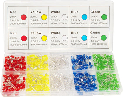 DiCUNO 450pcs 5mm LED Diode, LED Light Kit Box 5 Colors, for DIY Project