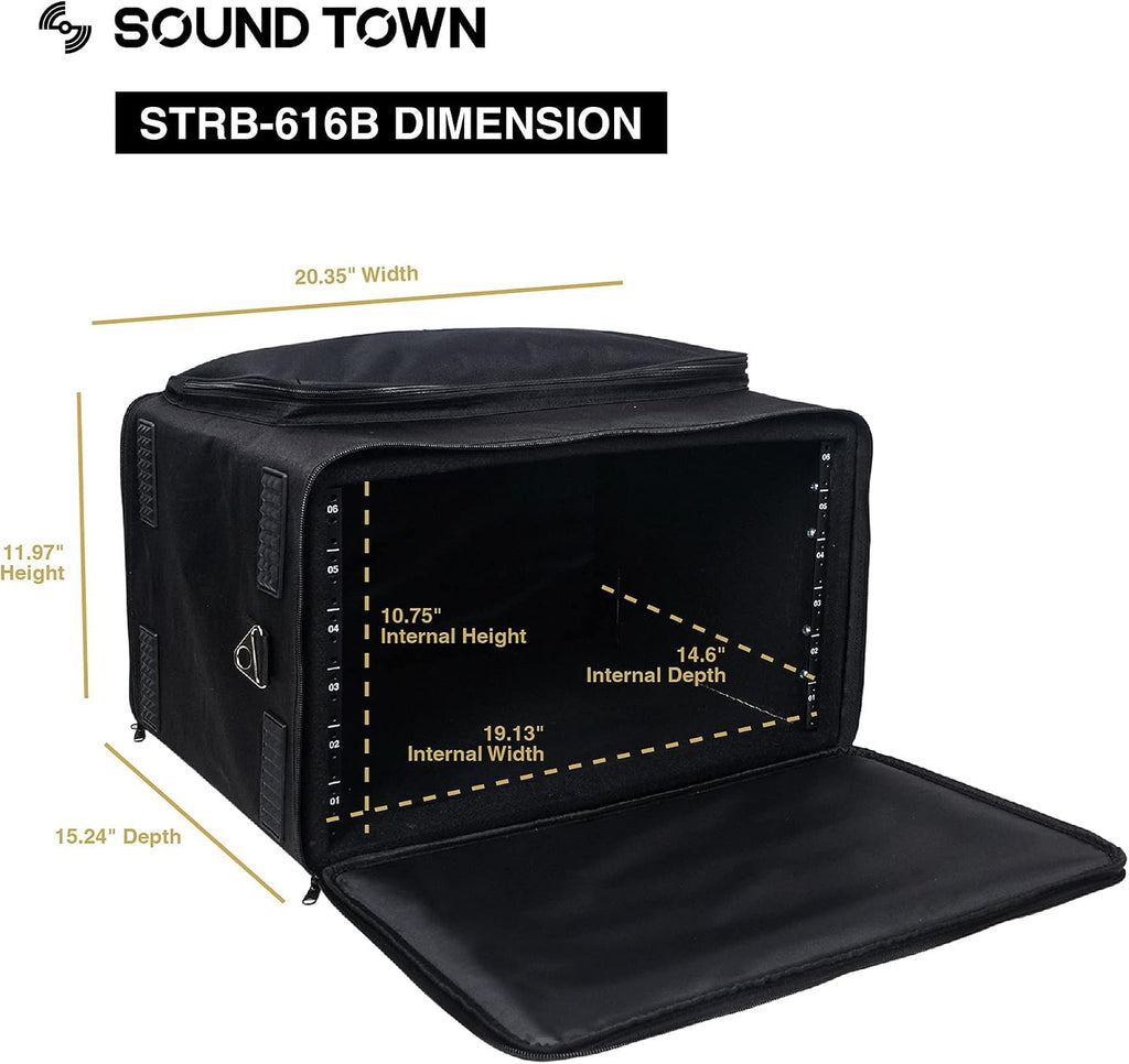 Portable 6U Rack Bag, Soft Rack Case with 14" Rackable Depth, Plywood Rack Frame, Shoulder Strap, Accessory Pocket