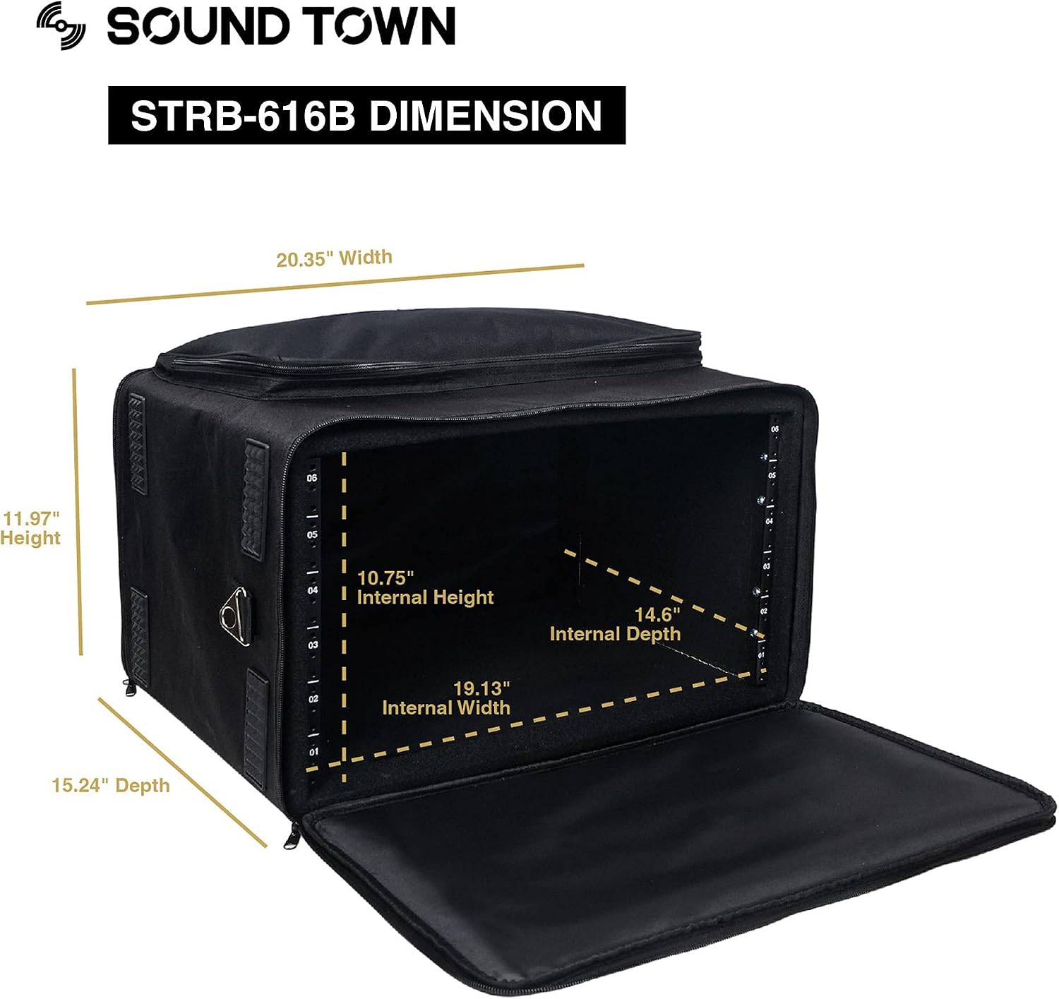 Portable 6U Rack Bag, Soft Rack Case with 14" Rackable Depth, Plywood Rack Frame, Shoulder Strap, Accessory Pocket
