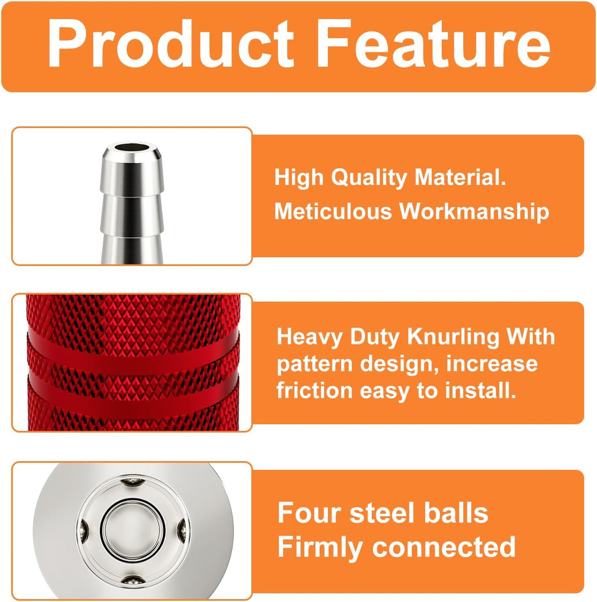 GASHER 2Pcs Red Industrial Air Coupling with 1/4" Hose Barb, 1/4" Basic Flow Quick Connect Air Coupler I/M Type With Hose Clamp