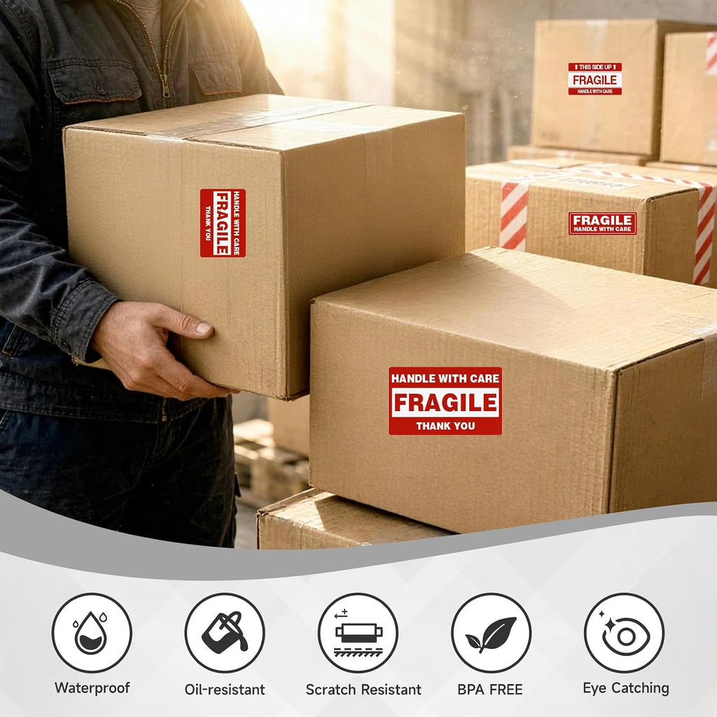 3x5 Large Fragile Stickers for Shipping, 100 This Side Up Stickers Per Roll