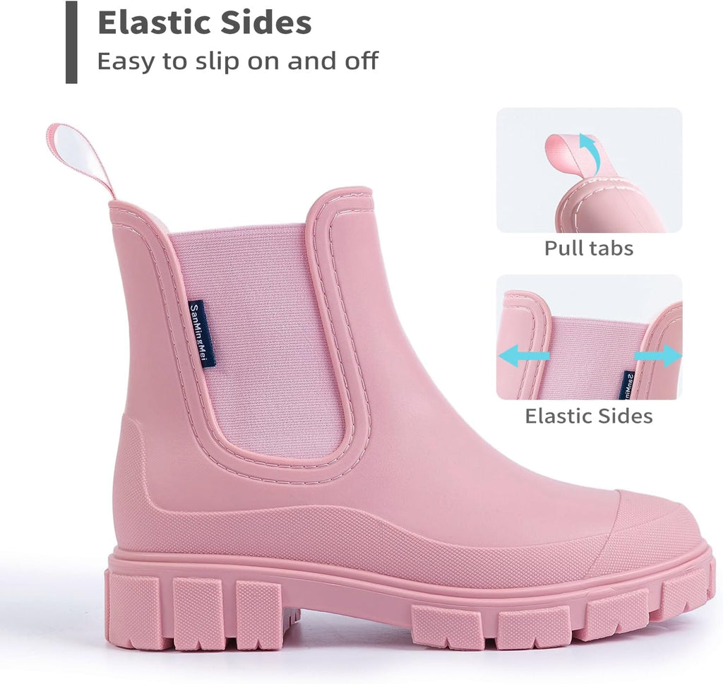 Womens Rain Boots Waterproof Rubber Garden Shoes Short Ankle Chelsea Boots Slip-Resistant