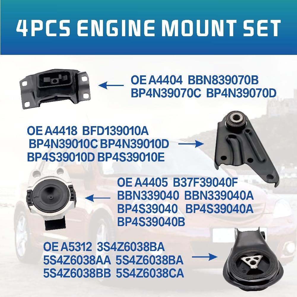 Engine Motor and Transmission Mount Kit, Compatible with 2006-2010 Mazda 5