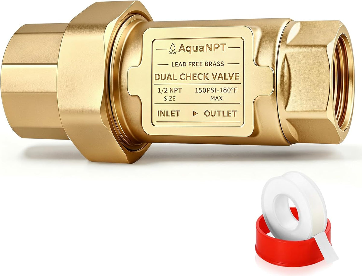 Lead-Free Brass Dual Check Valve, 1/2 Inch NPT Female Backflow Preventer