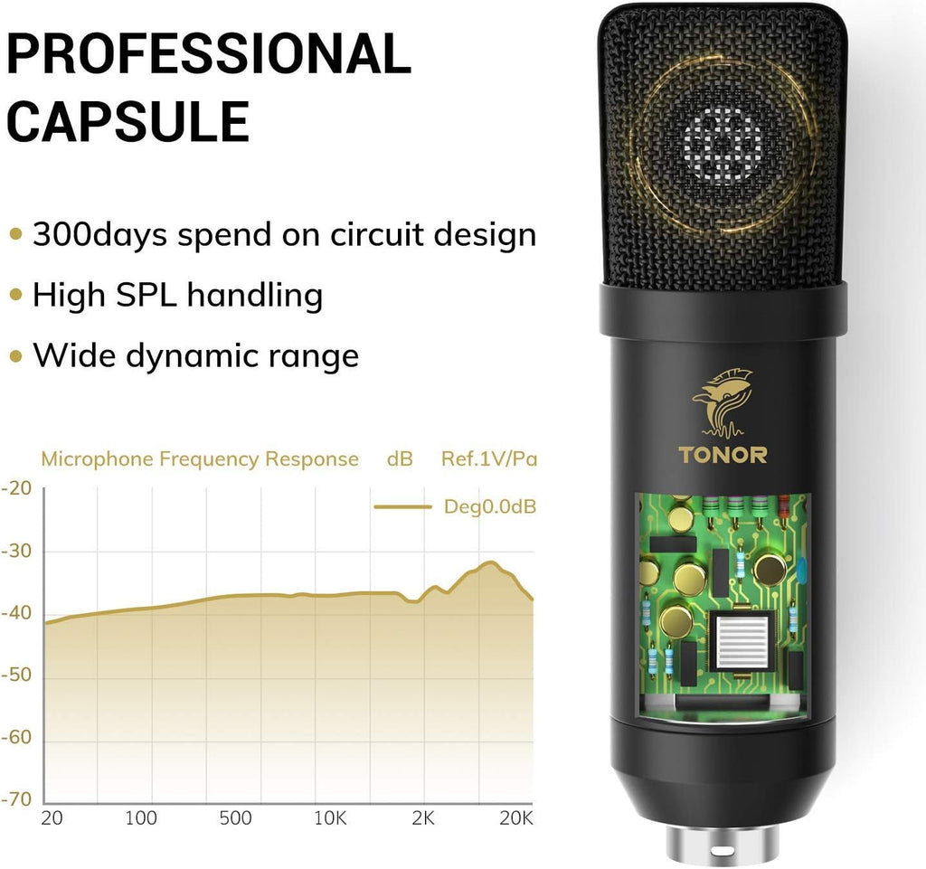 XLR Condenser Microphone, Professional Cardioid Studio Mic Kit with T20 Boom Arm, Shock Mount, Pop Filter for