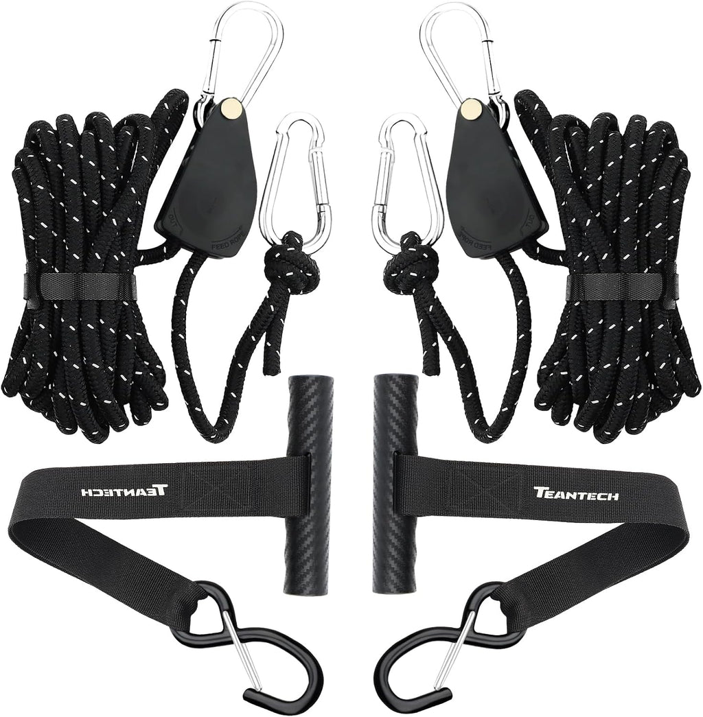 Kayak Tie Down Straps Kit – Bow & Stern Loops, Heavy Duty Ratchet Straps