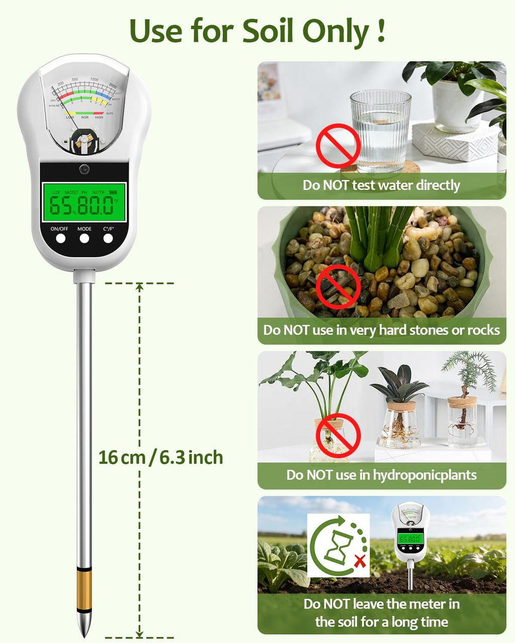 7-in-1 Soil Test Kit, Soil Moisture Meter/pH Meter/Light Intensity/Fertility/Air & Soil Hygrometer Temperature with