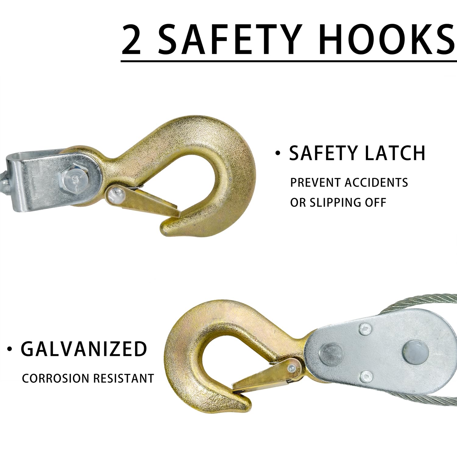 Come Along Winch with Sling,2 Tons/4400lbs, 12 ft Steel Cable | 2 Hooks, Two 1" x 8FT Lifting Sling, Dual Gears