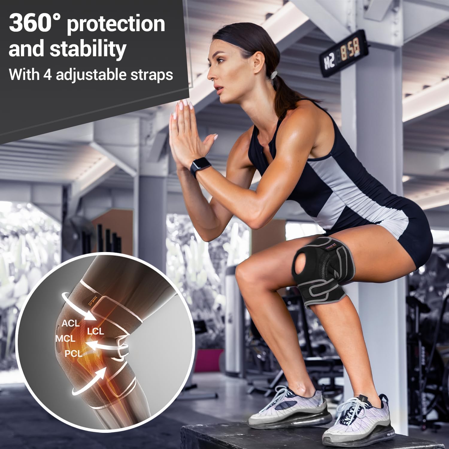 ELITE Knee Brace with Side Stabilizers & Patella Gel Pads for Maximum Knee Pain Support and fast recovery for men and