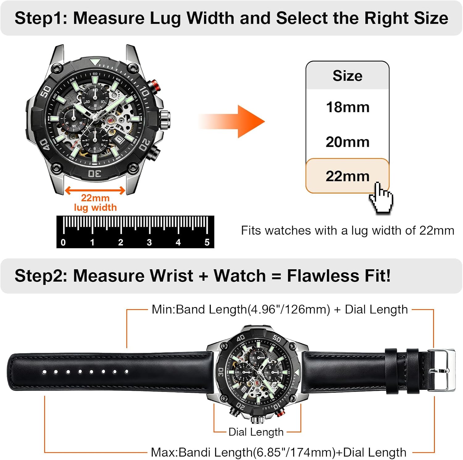 Leather Watch Strap - 18mm 20mm 22mm Genuine Watch Bands, Quick Release Watch Band Replacement Wristband for Men Women