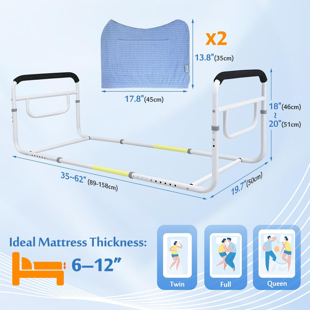 Double Bed Rail, U Bar for Medical Bedside Safety Assisting Rails, Railing Support for Elderly Adults Under Mattress