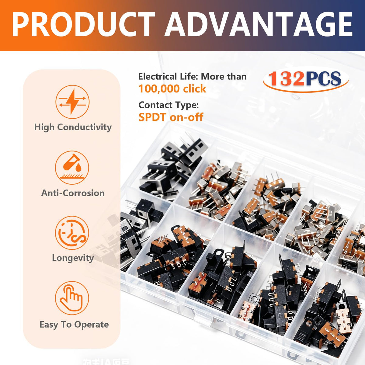 132PCS 8Values Micro Slide Switch Kit Spdt 1p2t Small Toggle Switch Mini Vertical Panel Mount ON Off Assortment 2 Position 3 Pin SS12D00 SS12F15 SS12D10
