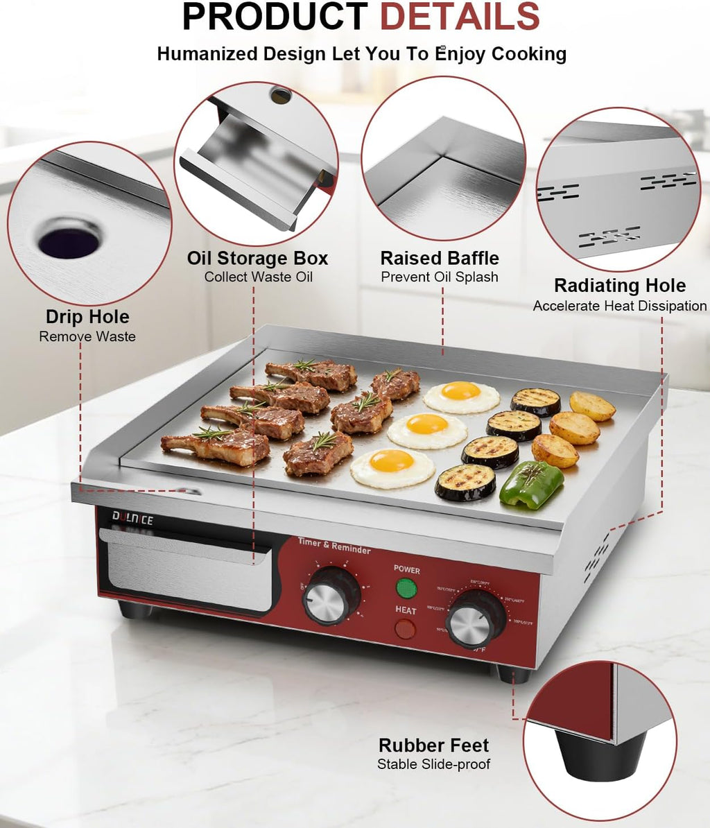 14"x11.8" Commercial Electric Griddle with 5 Minute Reminder Timer