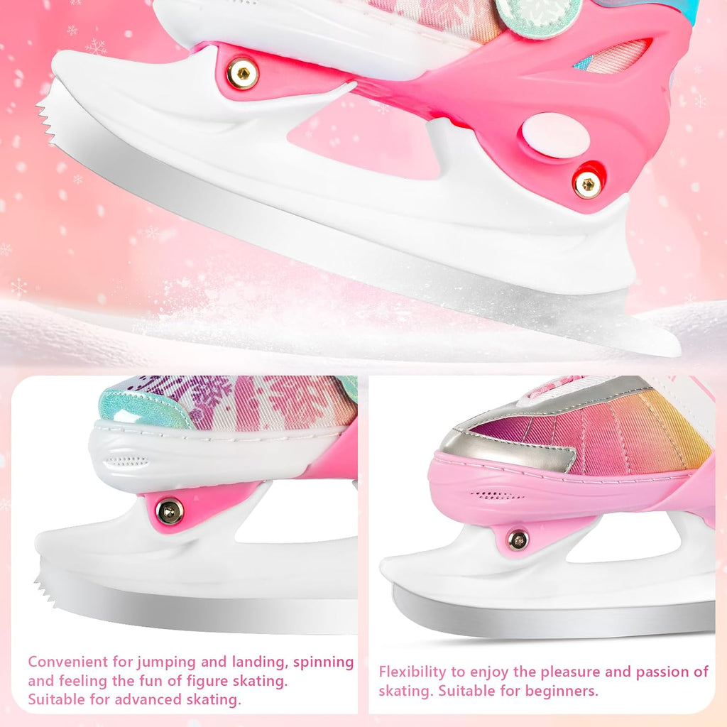Adjustable Ice Skates for Kids Boys Girls - Warm Fleece Lined, 4 Size Adjustable Beginner Snowflake Blades Ankle