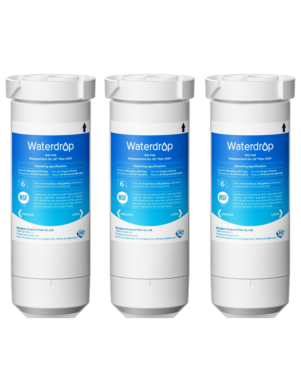XWF Water Filter Replacement for GE WR17X30702, 3 Pack, No chip
