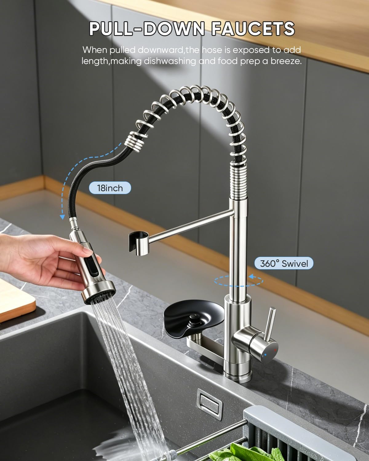 Pull Down Kitchen Faucet with Cup Washer Brushed Nickel