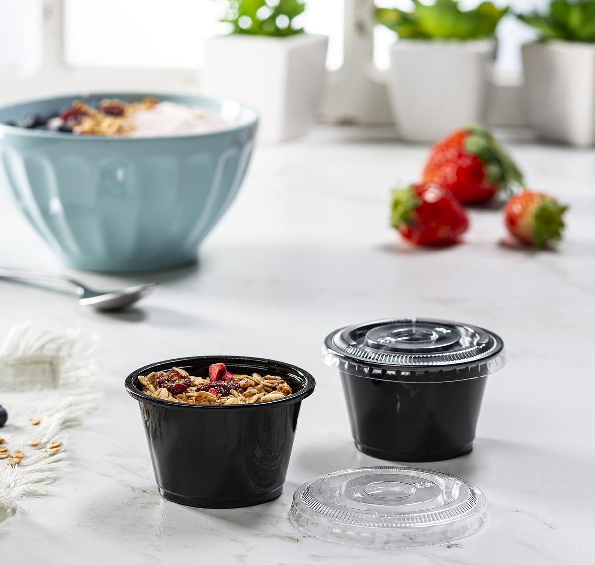 Black Diposable Plastic Portion Cups 4 oz - 100 Sets